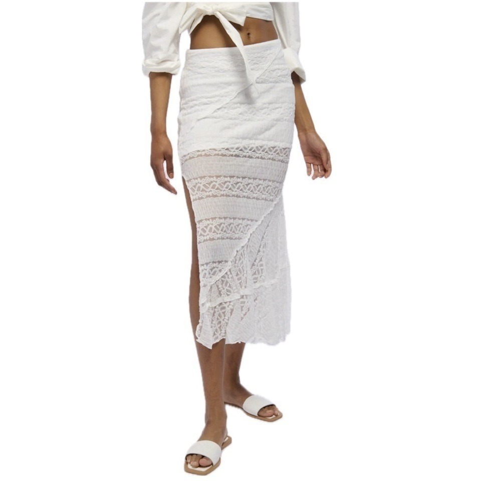 👗🌿 AKIRA NWT Emelia Lace Trim Tiered White Midi Skirt | High Waist Boho Sz 1X